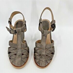 Frye Sandals Women's 6 Vintage Fisherman Wedge Heel T Strap Gray Leather